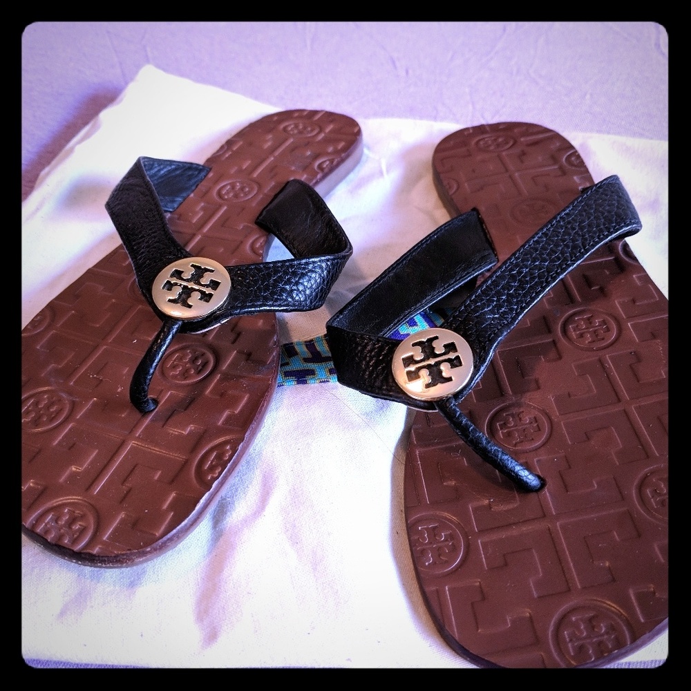 Tory Burch Thora black leather thong sandals